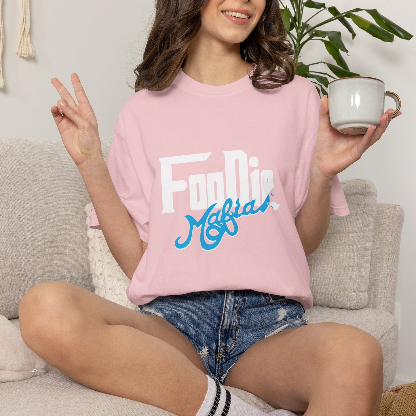 L.O.E.F White Foodie Mafia Unisex Tee shirt (Apricot)