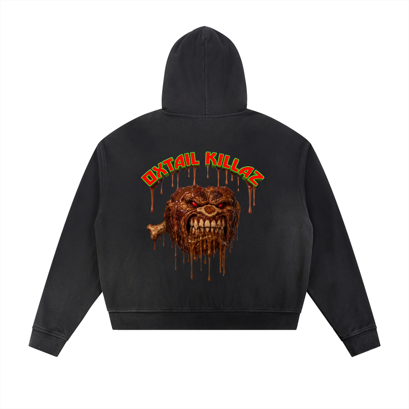 Sun Fade Frayed Raw Edge Fleece Zip Hoodie