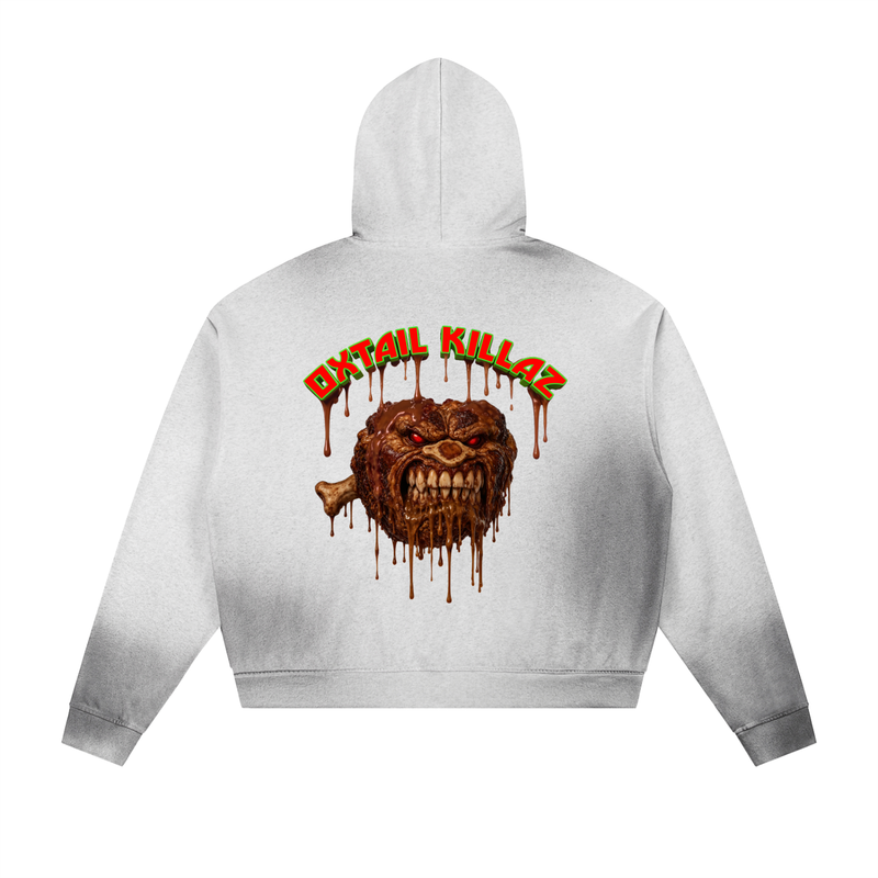 Sun Fade Frayed Raw Edge Fleece Zip Hoodie