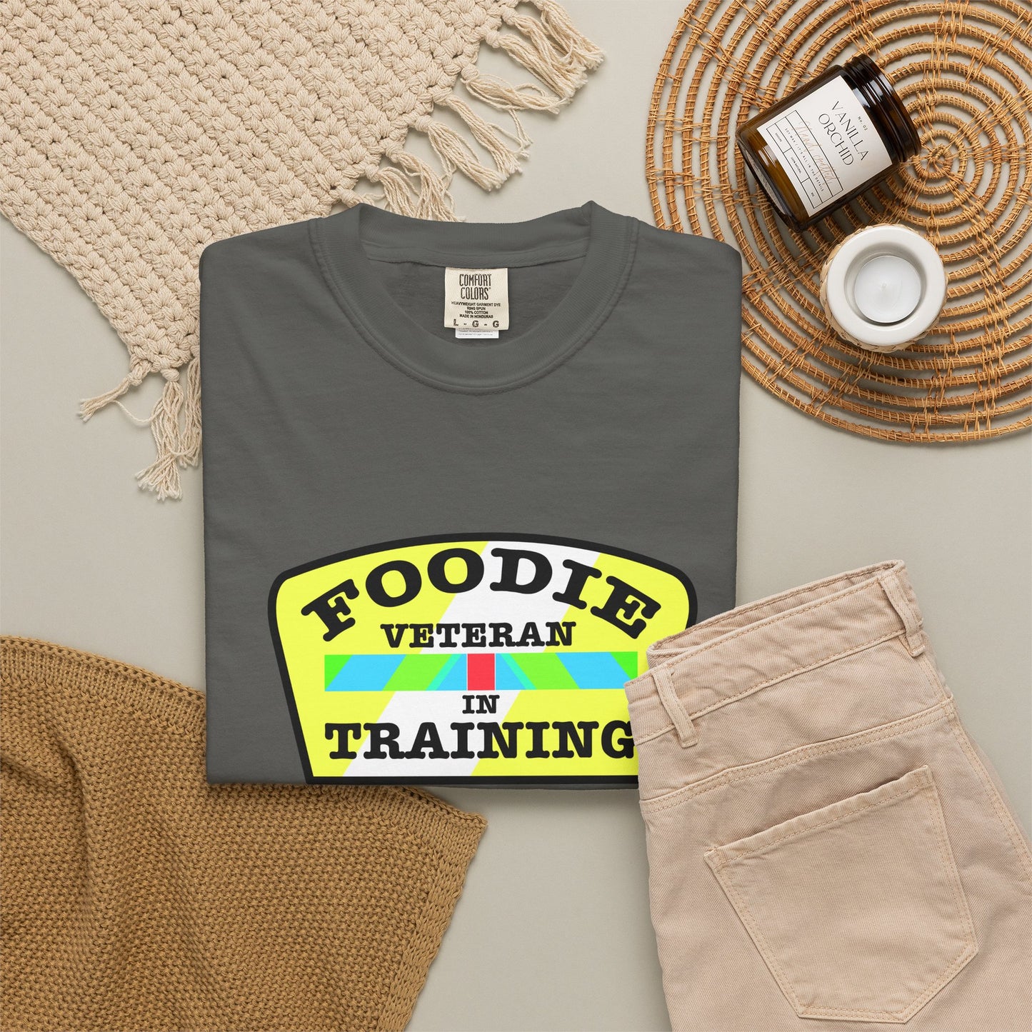 L.O.E.F Foodie Veteran IN TRAINING Unisex Tee Shirt (Yellow and Black)