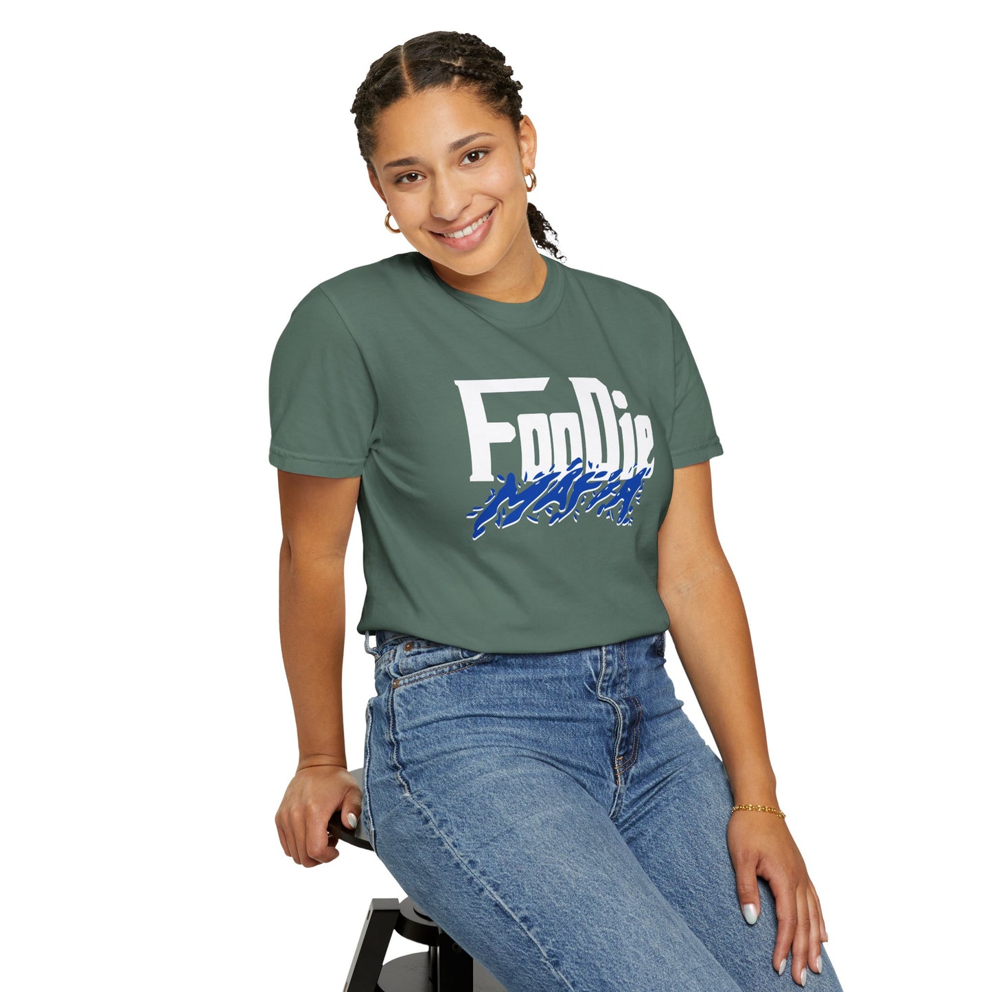 L.O.E.F White Foodie Mafia Unisex Tee Shirt (Cobalt Blue)
