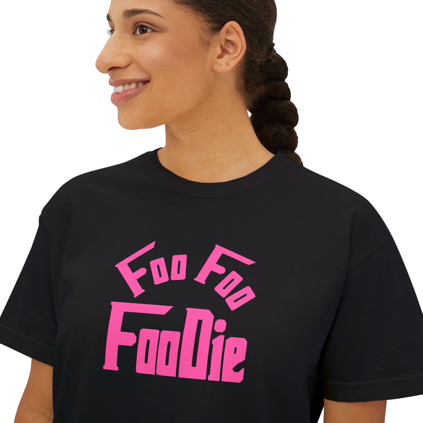 L.O.E.F FOO FOO FOODIE Women Boxy Tee(Hot Pink)