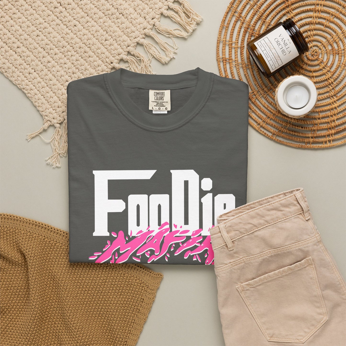 L.O.E.F White Foodie Mafia Unisex Tee Shirt (Hot Pink)