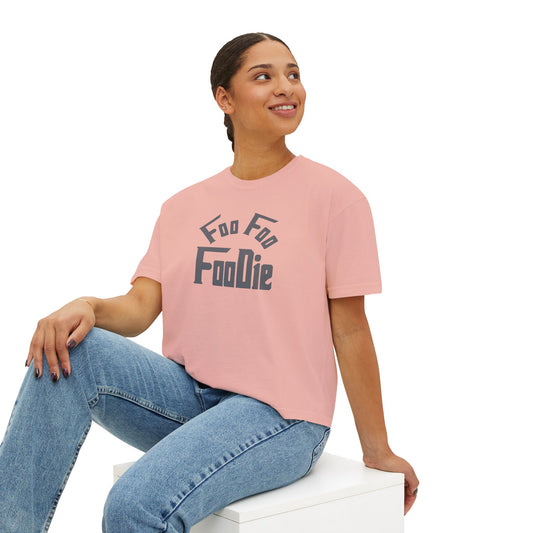 L.O.E.F FOO FOO FOODIE Women Boxy Tee(Dark Gray)
