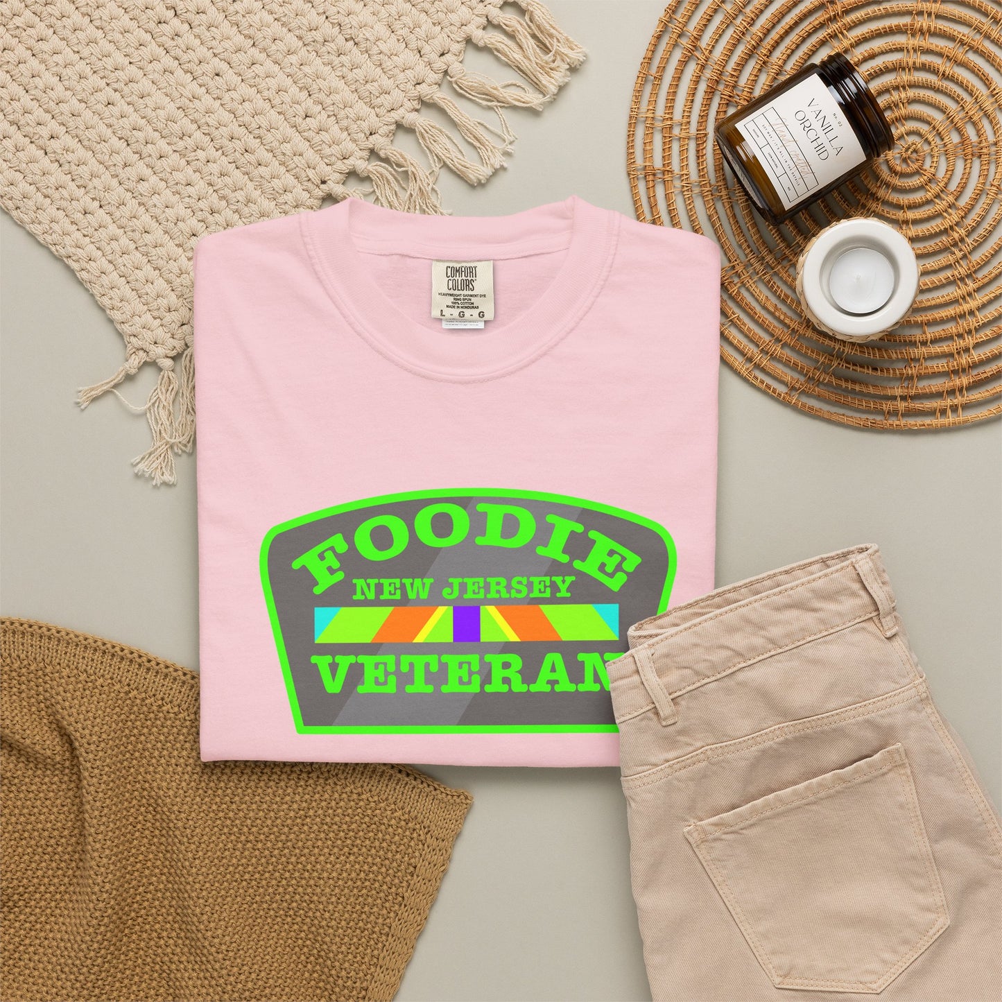 L.O.E.F Foodie Veteran NEW JERSEY Unisex Tee Shirt (Neon Green)