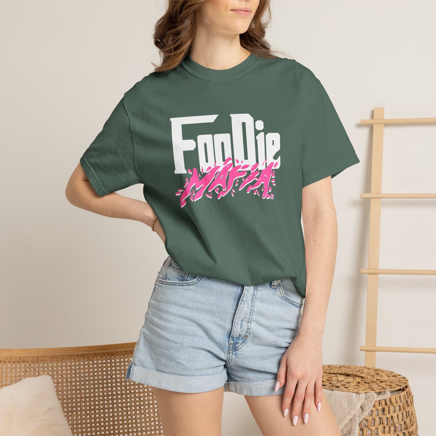L.O.E.F White Foodie Mafia Unisex Tee Shirt (Hot Pink)
