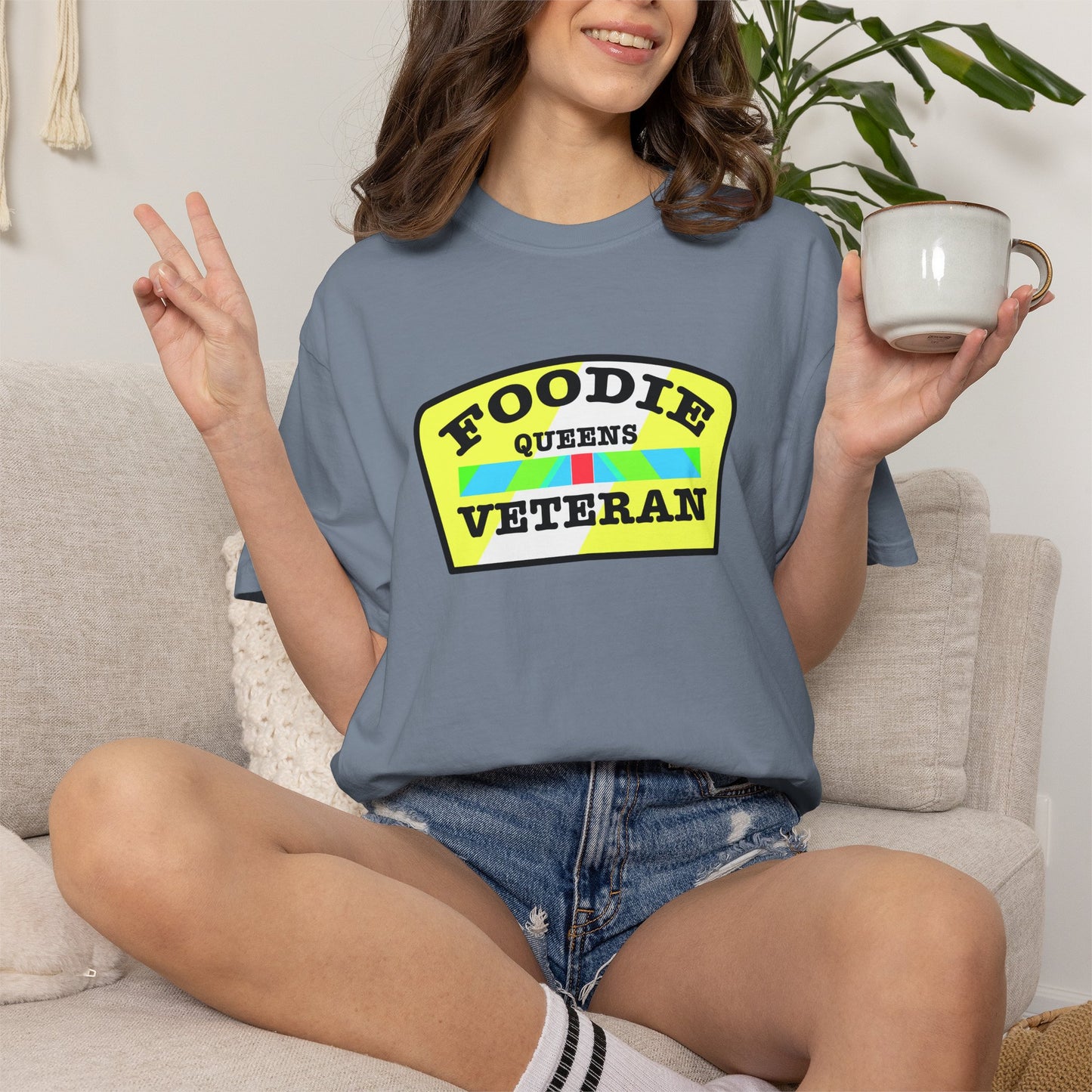 L.O.E.F Foodie Veteran QUEENS Unisex Tee Shirt (Yellow and Black)