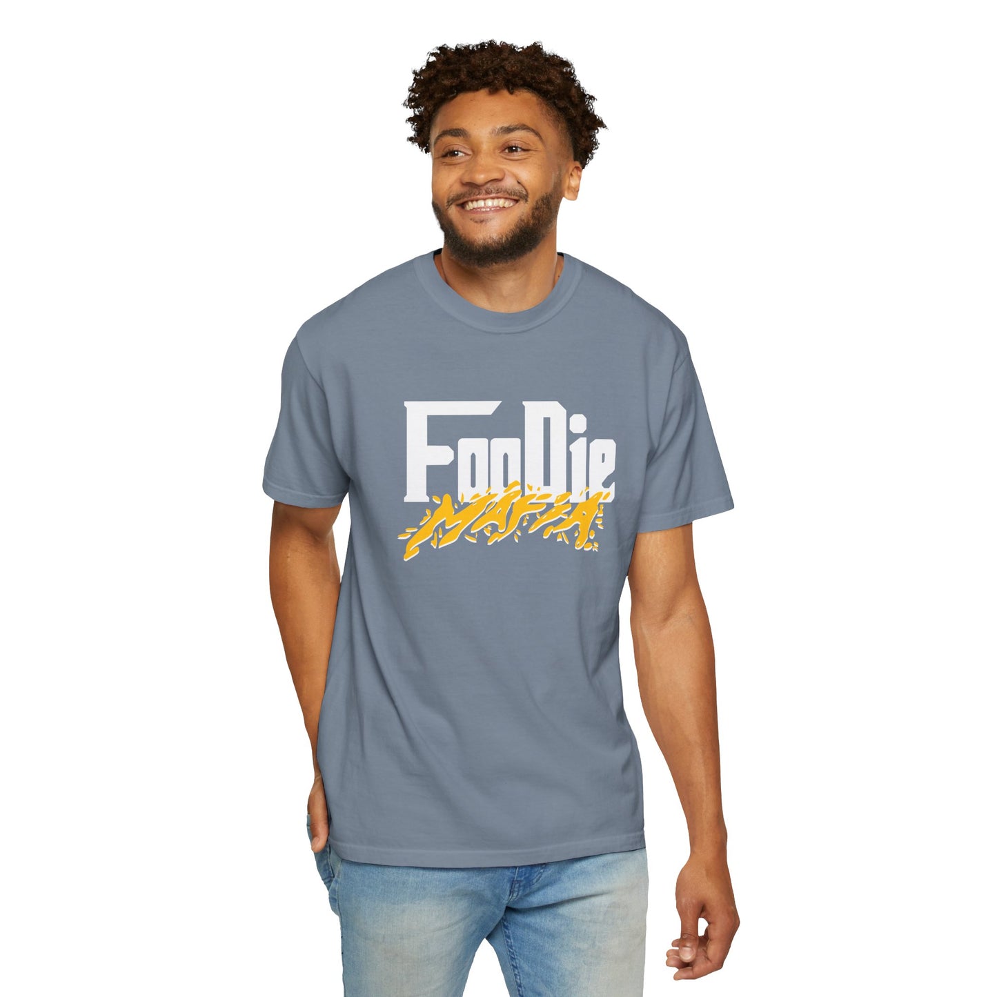 L.O.E.F White Foodie Mafia Unisex Tee Shirt (Mustard)