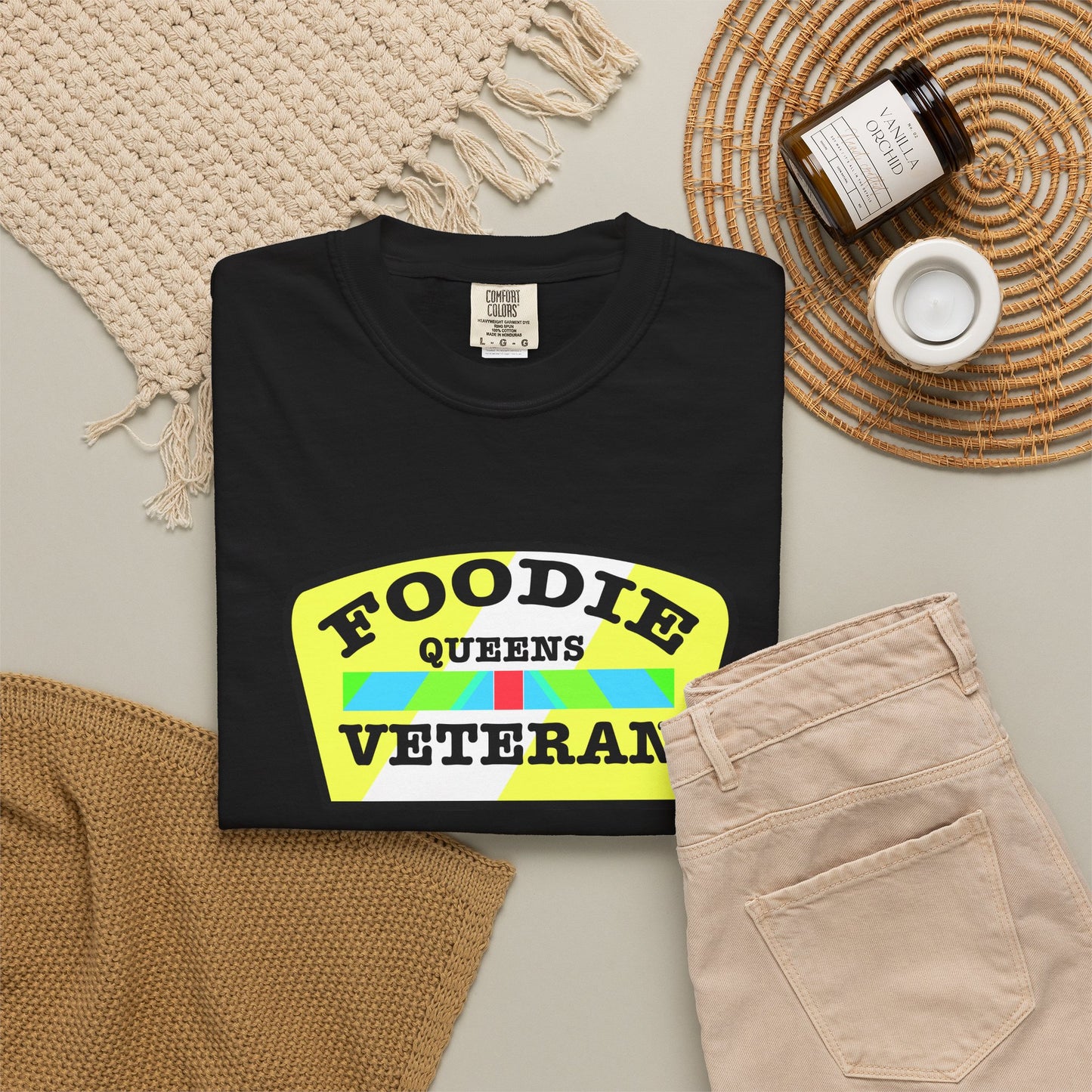 L.O.E.F Foodie Veteran QUEENS Unisex Tee Shirt (Yellow and Black)