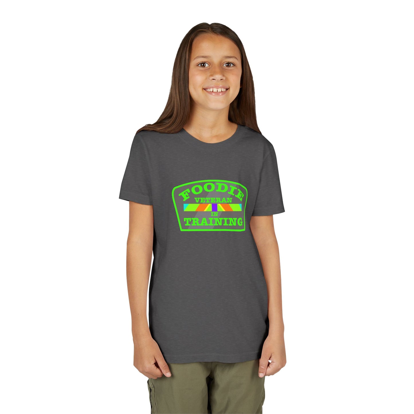 L.O.E.F Foodie Veteran In Training Kids Tee Shirt (Neon Green)