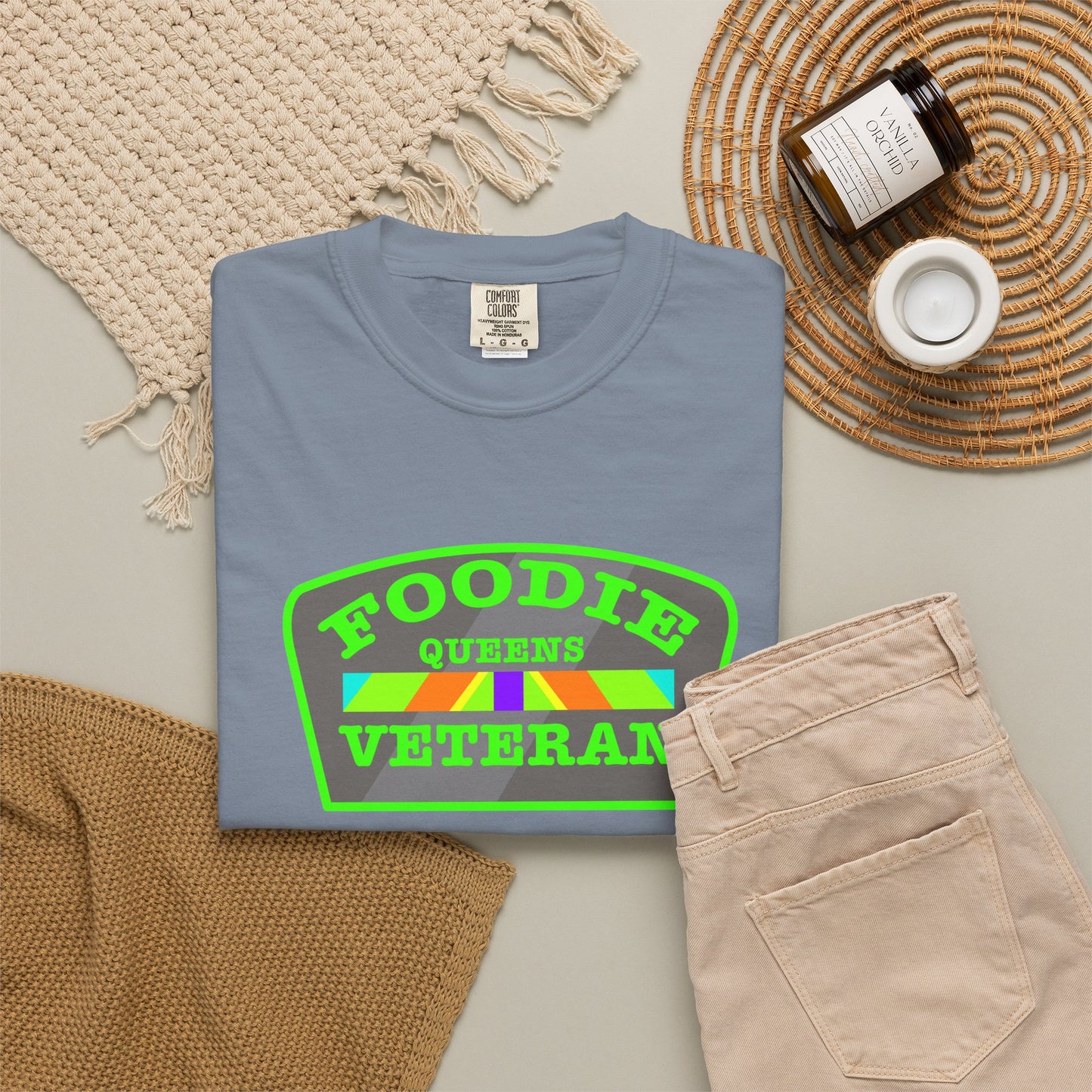 L.O.E.F Foodie Veteran QUEENS Unisex Tee Shirt (Neon Green)