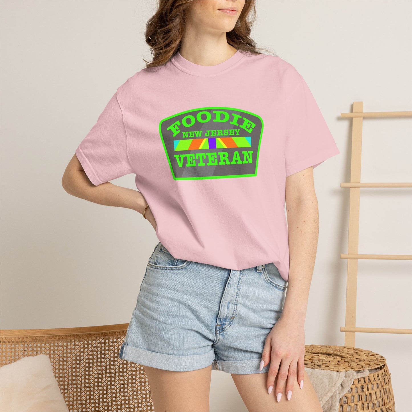 L.O.E.F Foodie Veteran NEW JERSEY Unisex Tee Shirt (Neon Green)