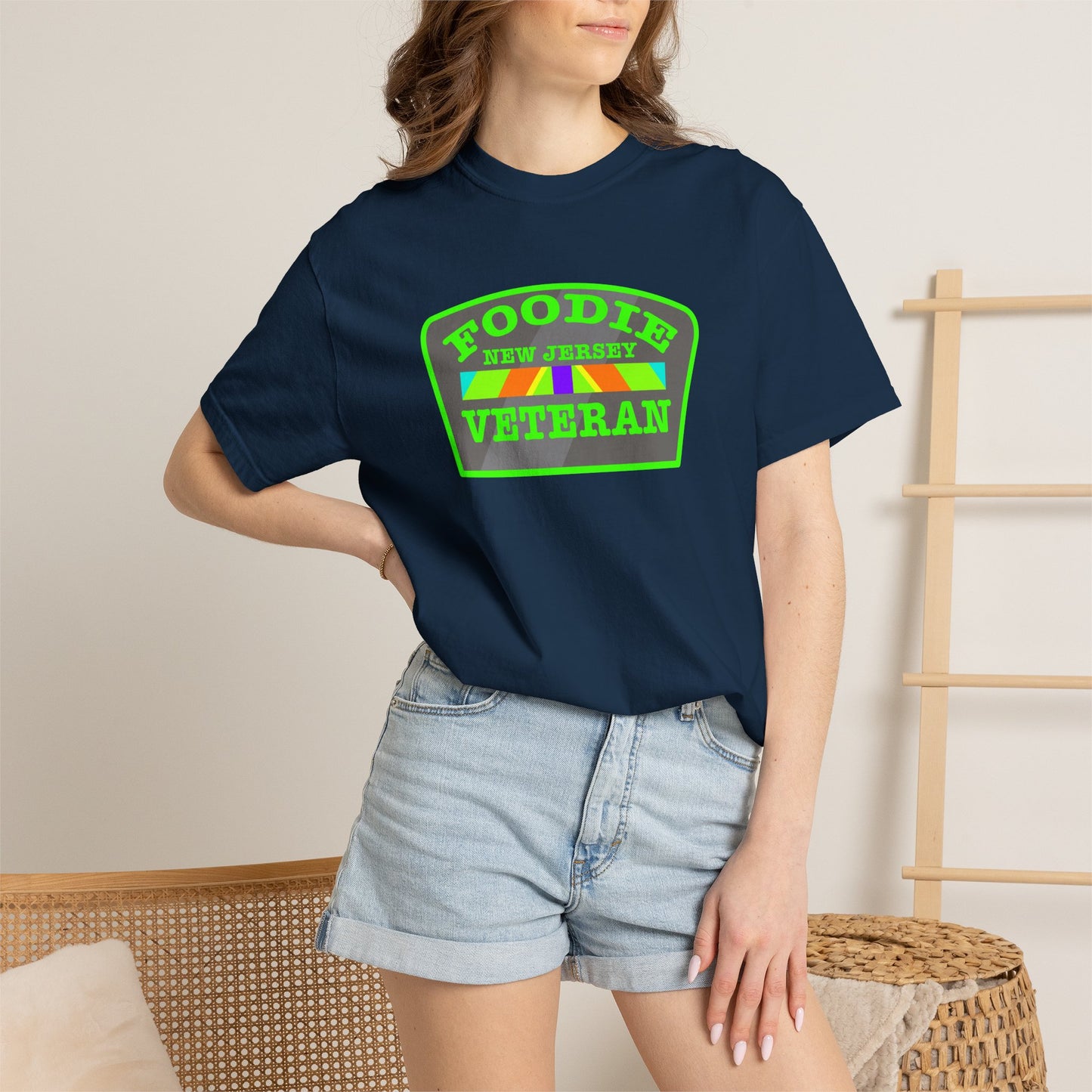 L.O.E.F Foodie Veteran NEW JERSEY Unisex Tee Shirt (Neon Green)