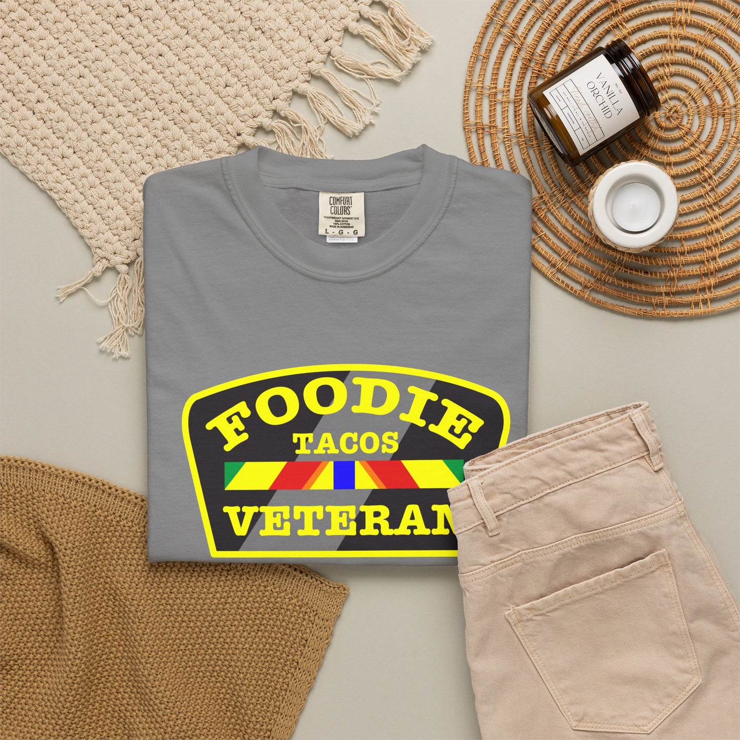 L.O.E.F Foodie Veteran TACOS Unisex Tee Shirt (Yellow)