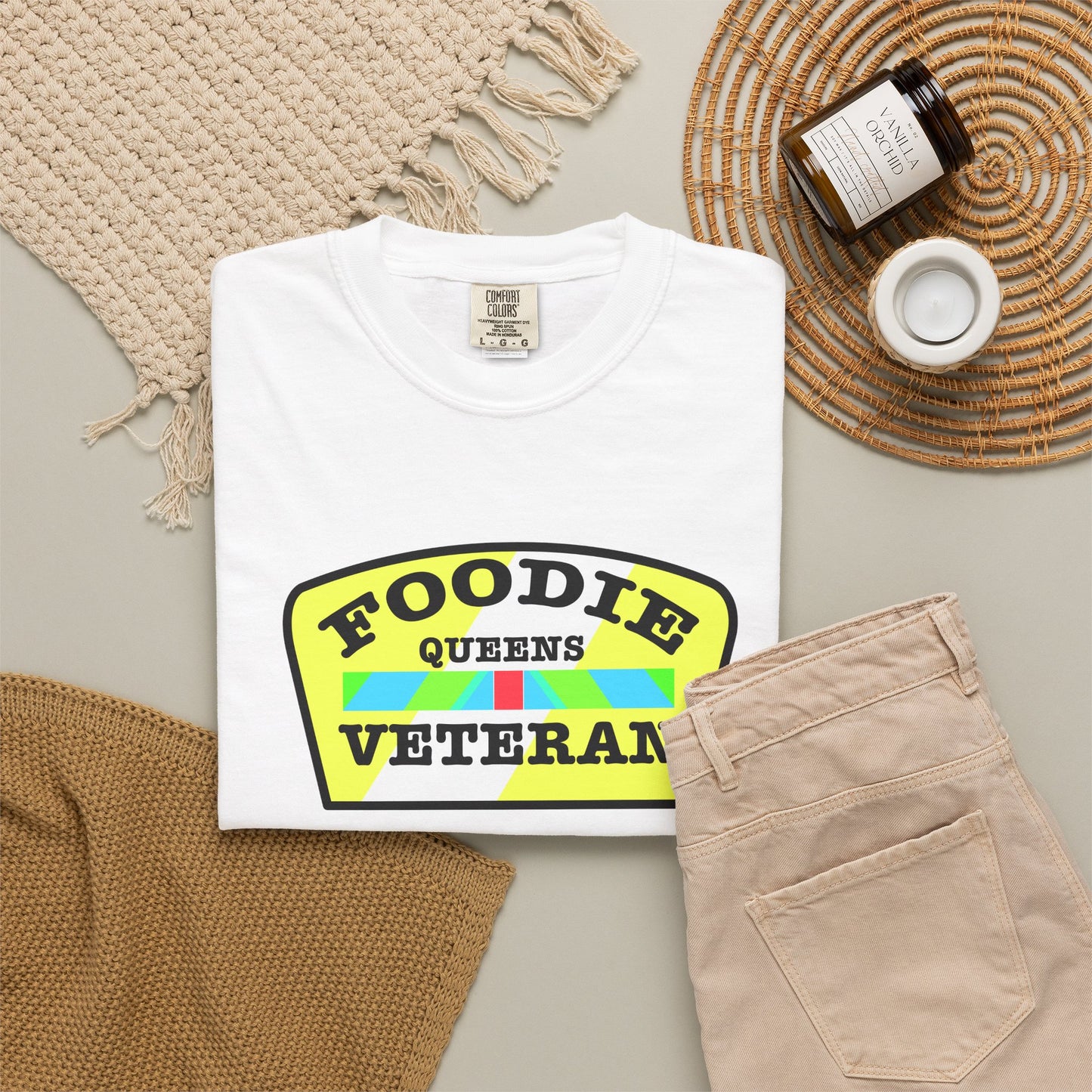 L.O.E.F Foodie Veteran QUEENS Unisex Tee Shirt (Yellow and Black)