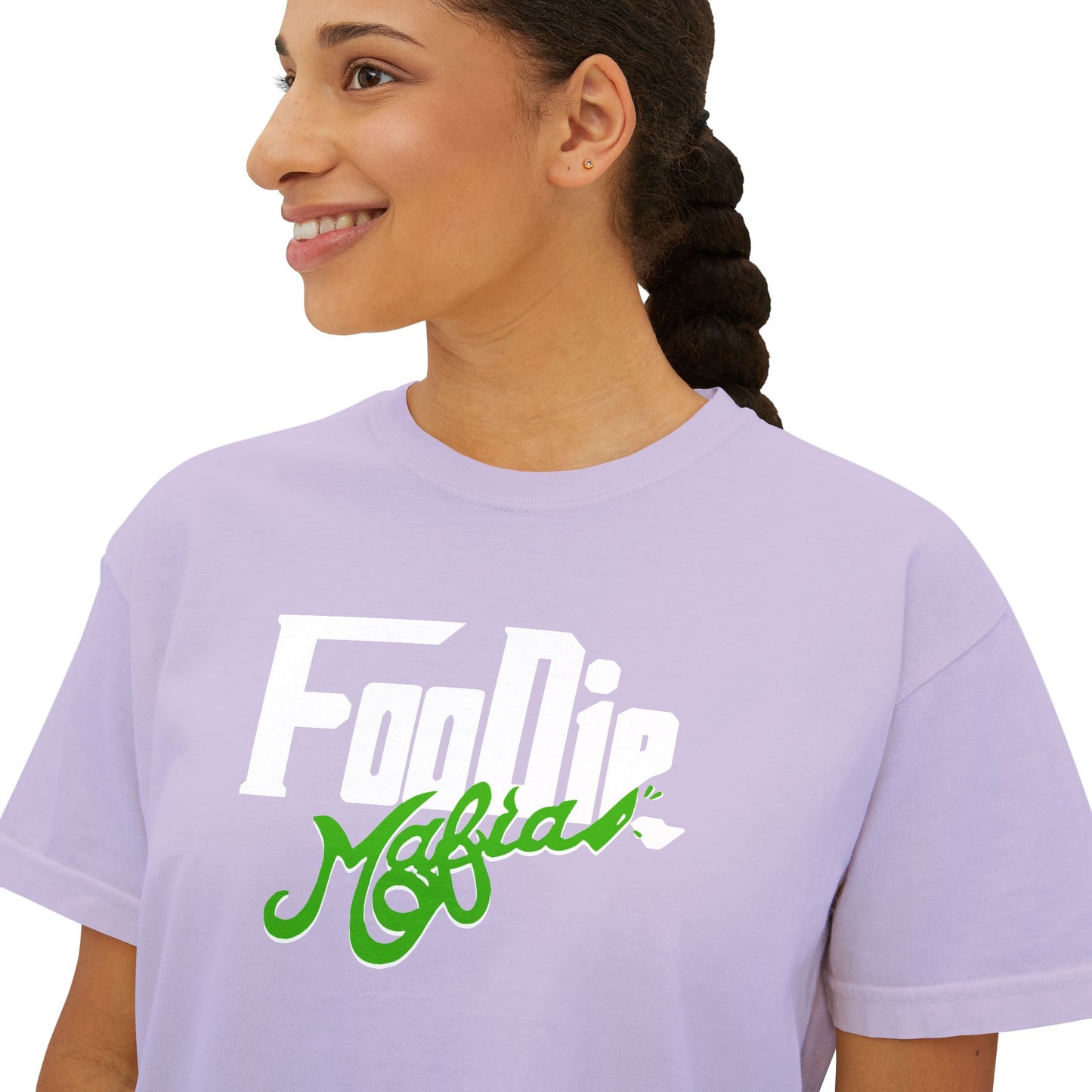 L.O.E.F White Foodie Mafia Women Boxy Tee (Kelly Green)