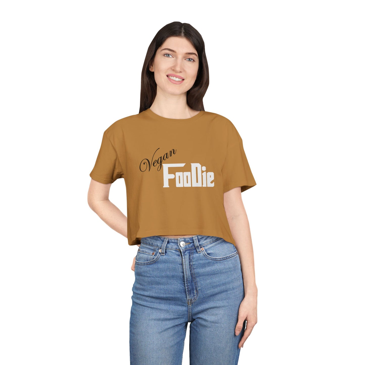L.O.E.F Women Vegan Foodie Crop Tee (White)