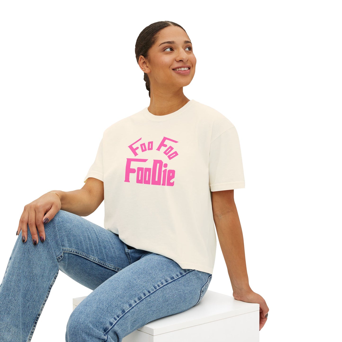 L.O.E.F FOO FOO FOODIE Women Boxy Tee(Hot Pink)