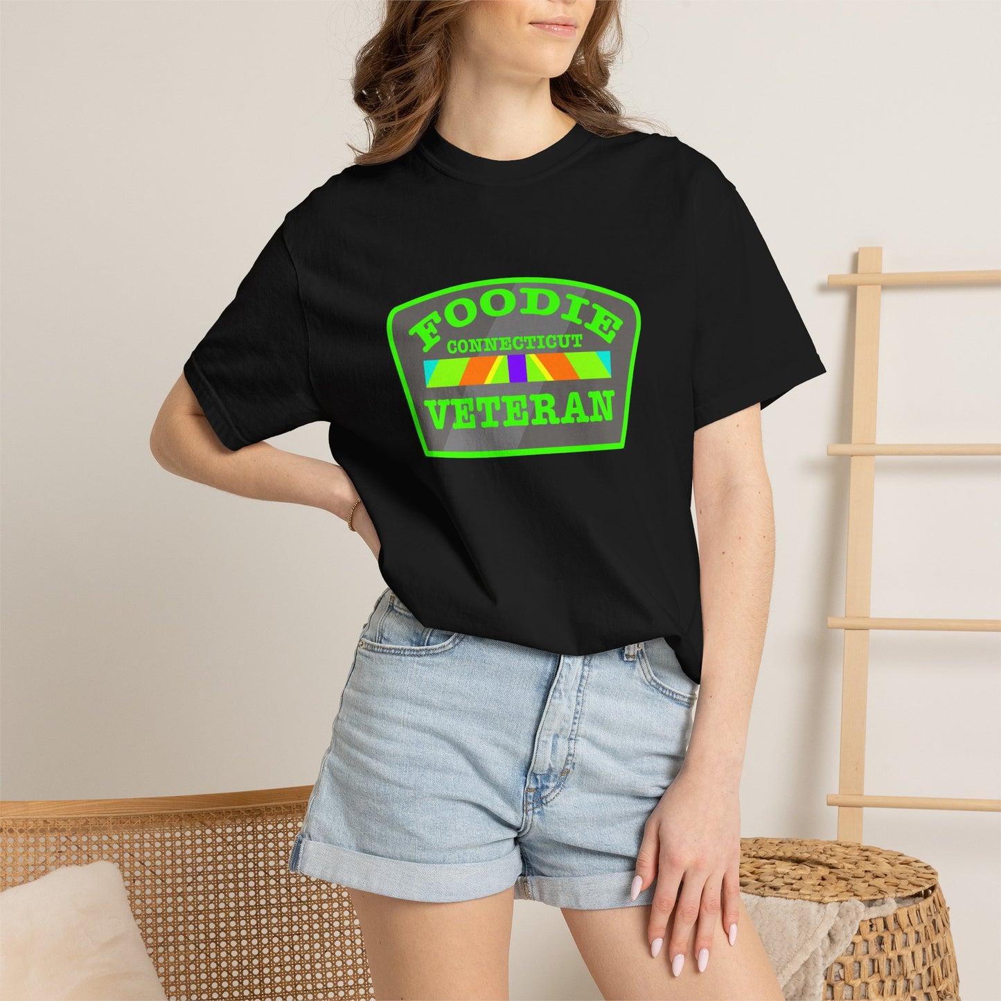 L.O.E.F Foodie Veteran CONNECTICUT Unisex Tee Shirt (Neon Green)