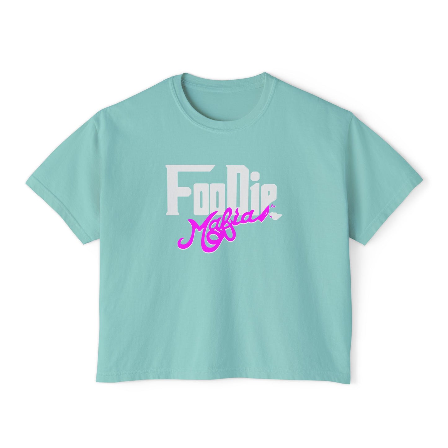 L.O.E.F White Foodie Mafia Women Boxy Tee (Fuchsia)
