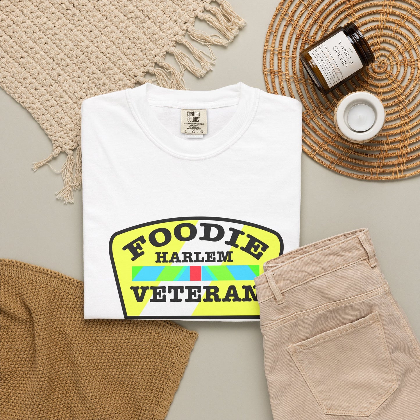 L.O.E.F Foodie Veteran HARLEM Unisex Tee Shirt (Yellow and Black)