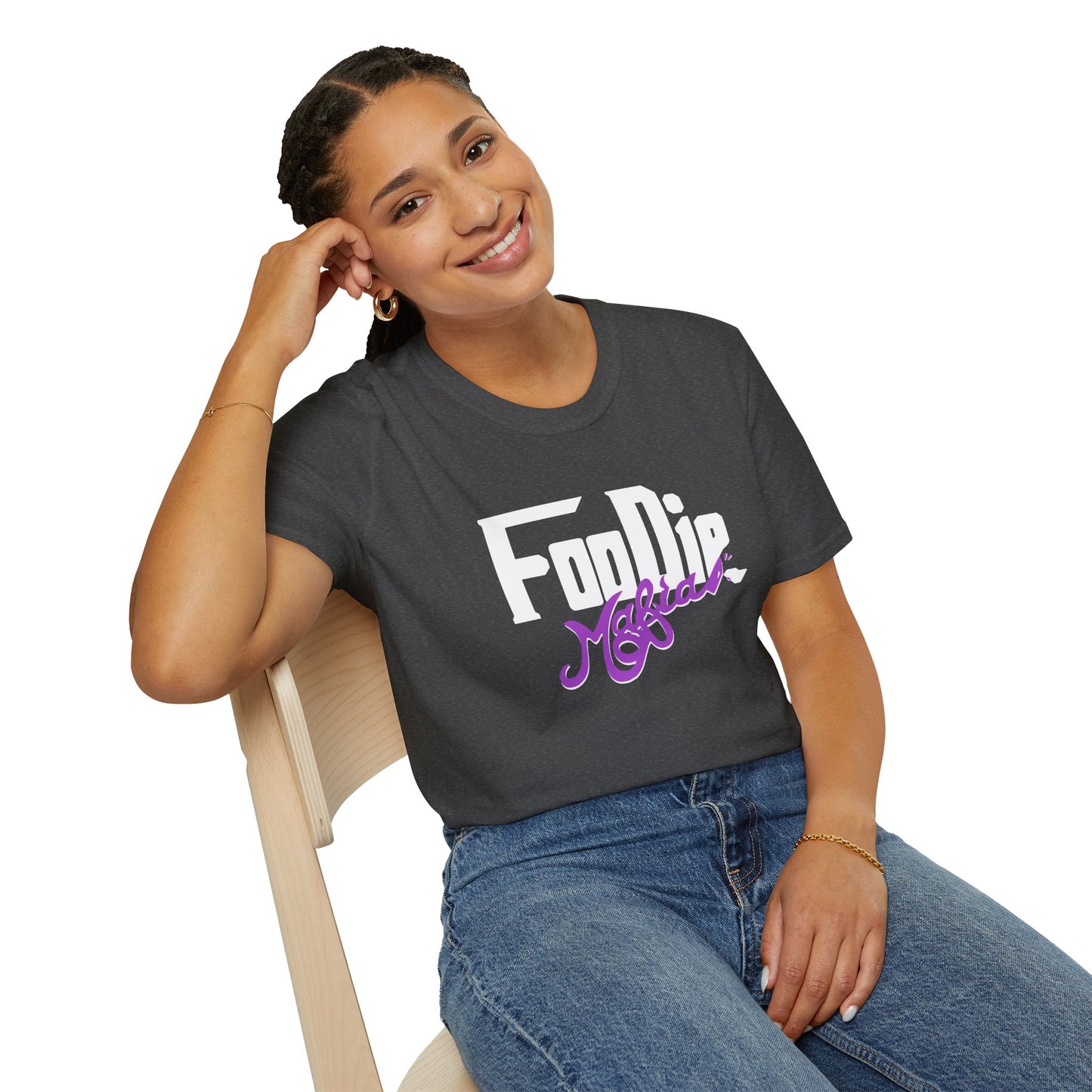 L.O.E.F White Foodie Mafia Unisex Tee Shirt  (Purple)