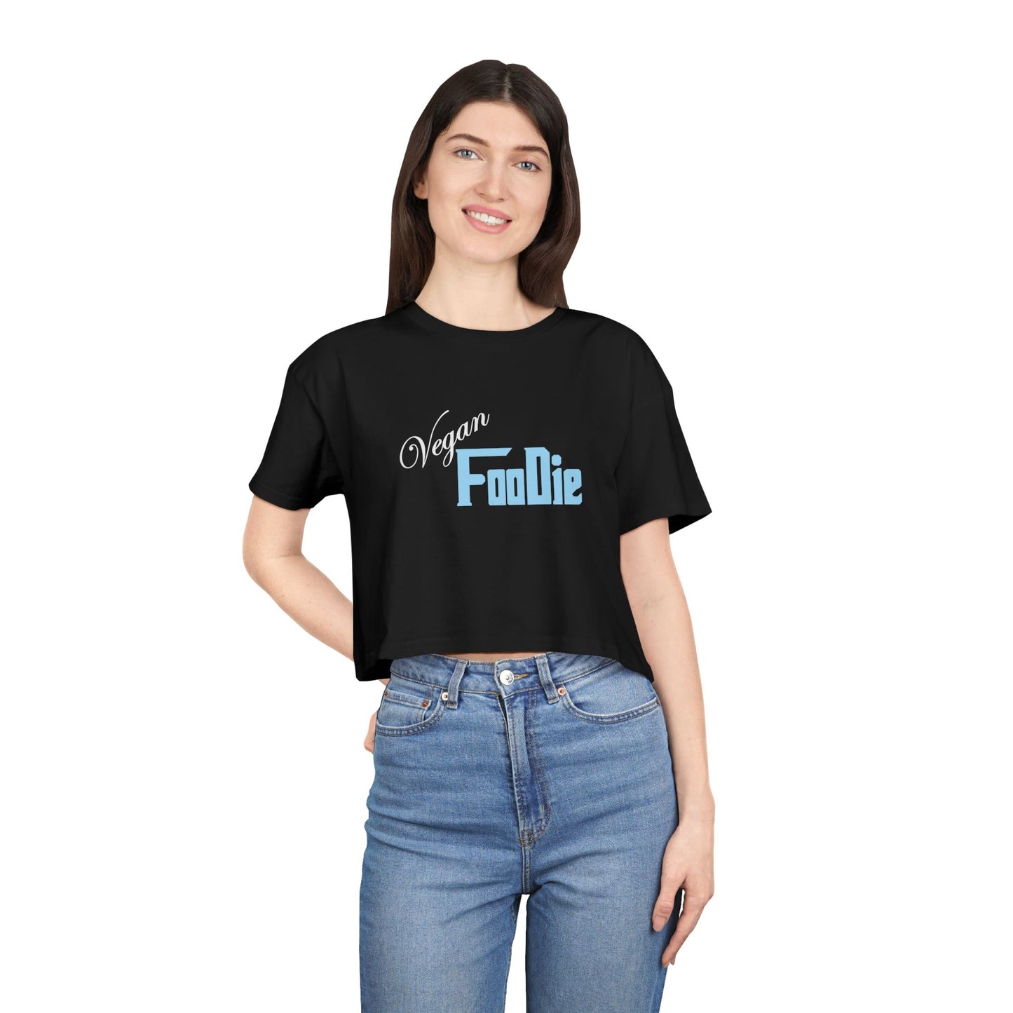 L.O.E.F Women Vegan Foodie Crop Tee (Light Blue)