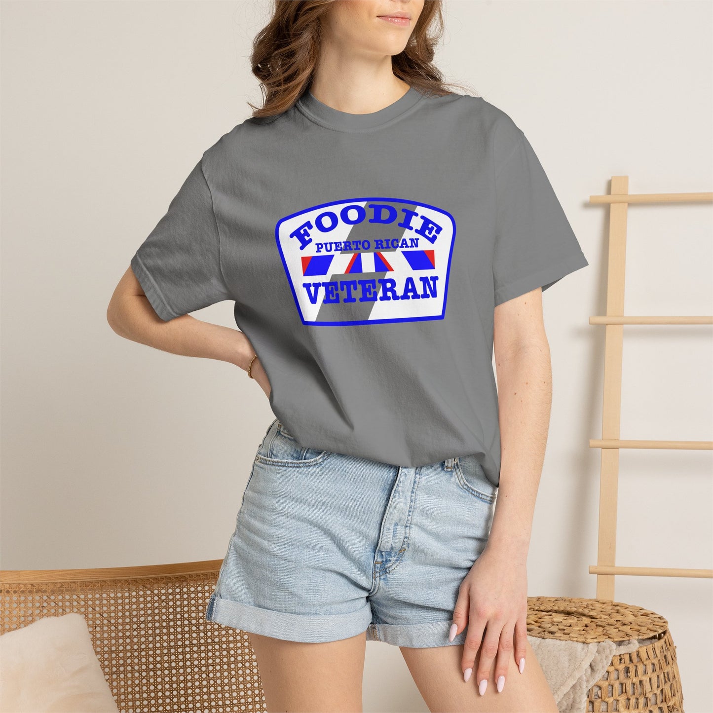 L.O.E.F Foodie Veteran Puerto Rican Unisex Tee Shirt (Blue)