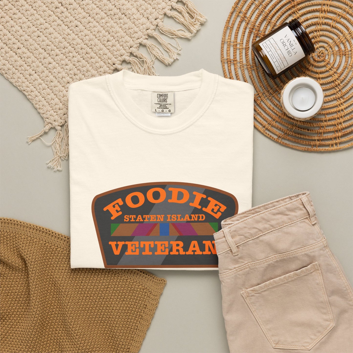 L.O.E.F Foodie Veteran STATEN ISLAND Unisex Tee Shirt (Orange)