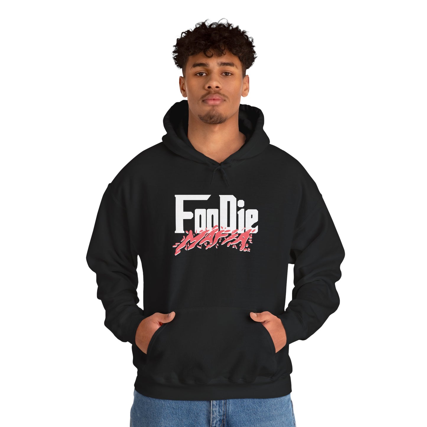 L.O.E.F White Foodie Mafia Unisex Hooded Sweatshirt (Soft Red)