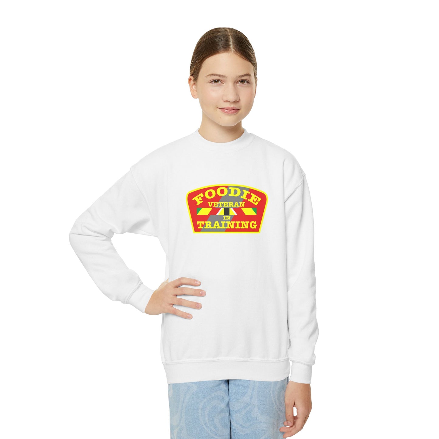L.O.E.F Foodie Veteran In Training Kids Sweatshirt (Yellow and Red)