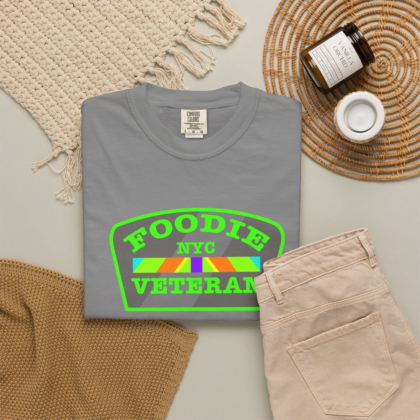 L.O.E.F Foodie Veteran NYC Unisex Tee Shirt (Neon Green)
