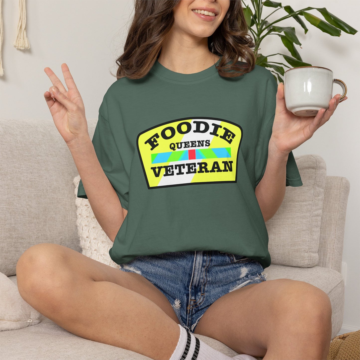 L.O.E.F Foodie Veteran QUEENS Unisex Tee Shirt (Yellow and Black)