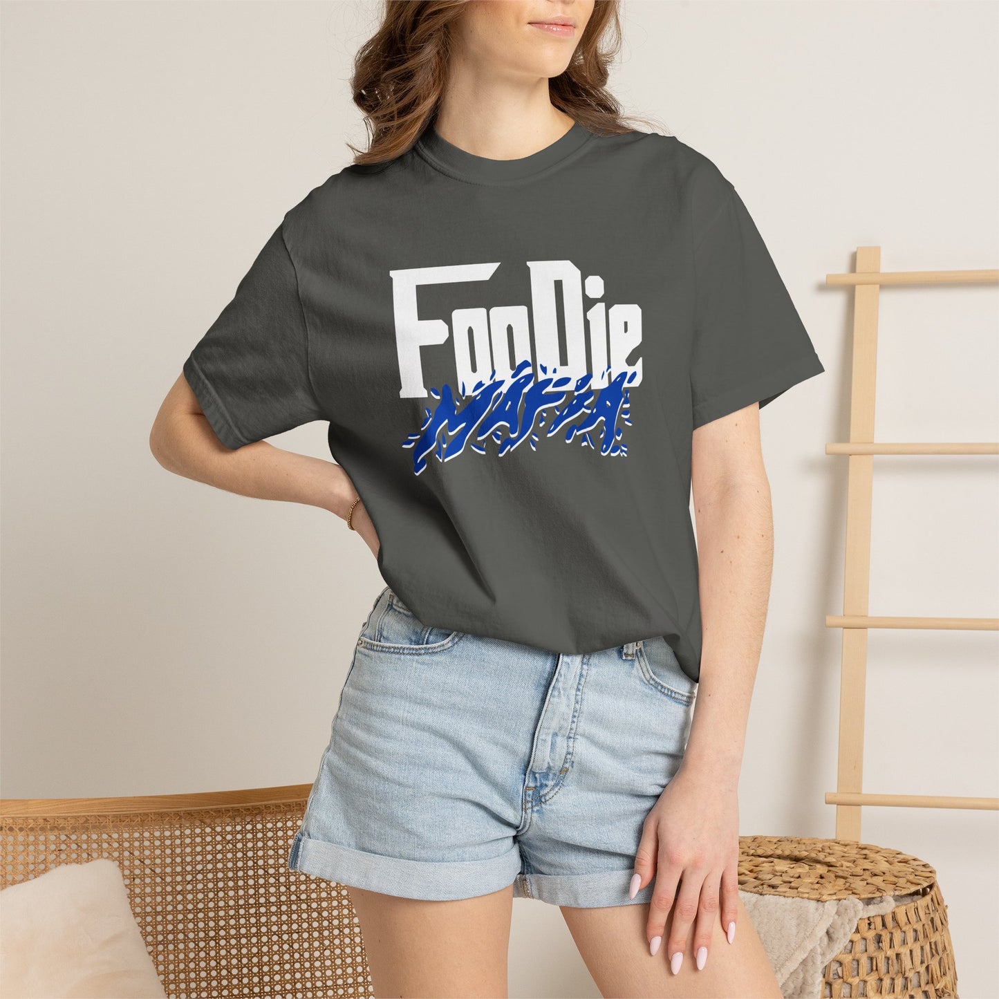 L.O.E.F White Foodie Mafia Unisex Tee Shirt (Cobalt Blue)
