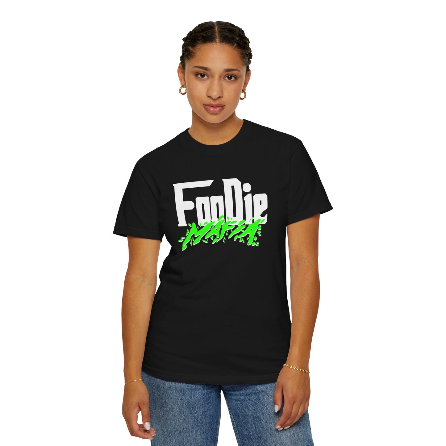 L.O.E.F White Foodie Mafia Unisex Tee Shirt (Neon Green)