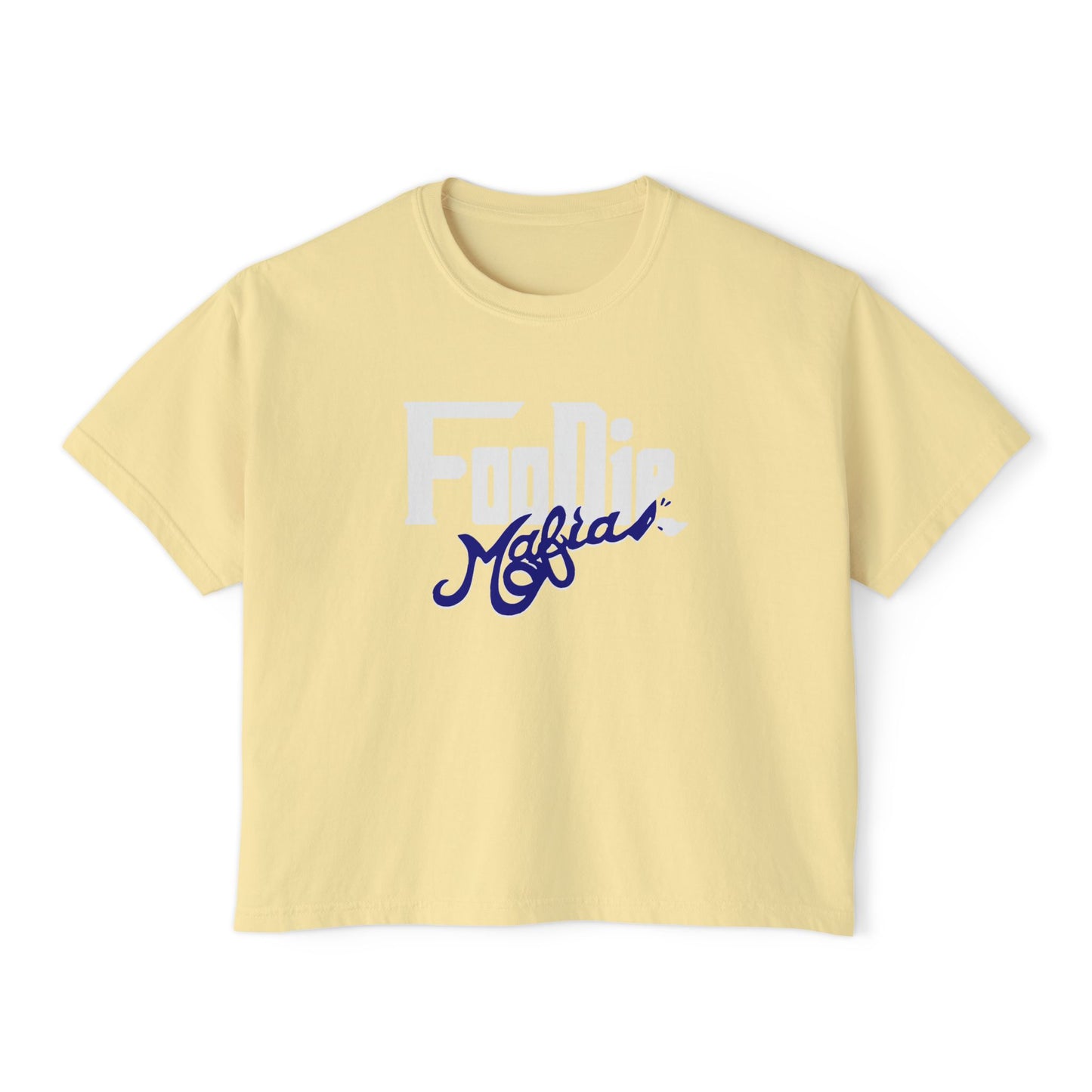 L.O.E.F White Foodie Mafia Women Boxy Tee (Dark Blue)