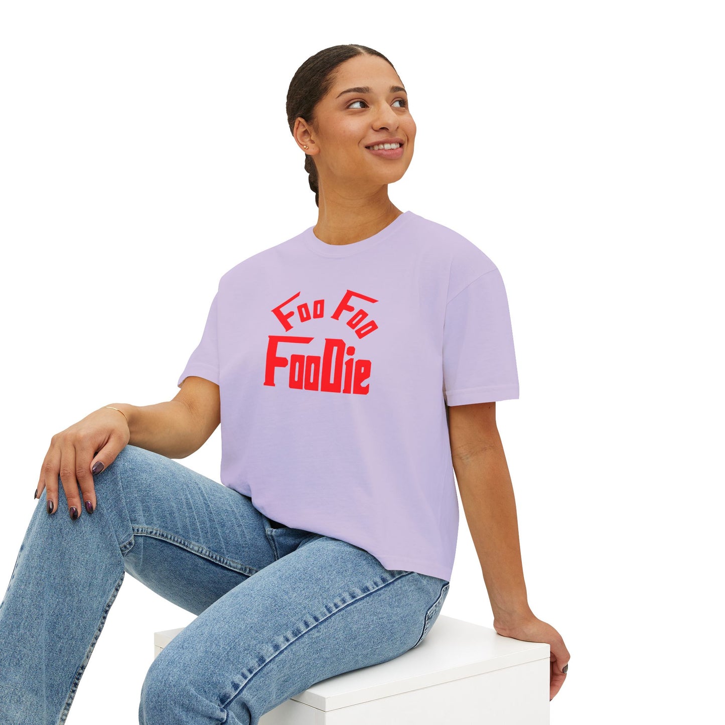 L.O.E.F FOO FOO FOODIE Women Boxy Tee(Fiery Red)