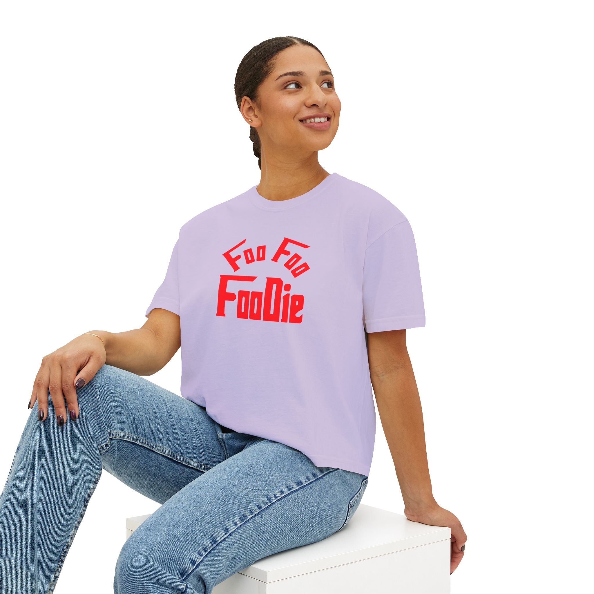 L.O.E.F FOO FOO FOODIE Women Boxy Tee(Fiery Red)