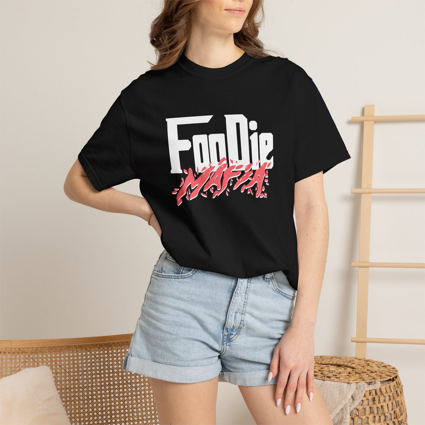 L.O.E.F White Foodie Mafia Unisex Tee Shirt (Soft Red)