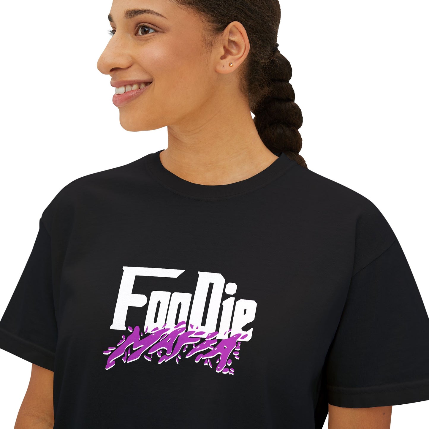 L.O.E.F White Foodie Mafia Boxy Tee  (Bright Purple)