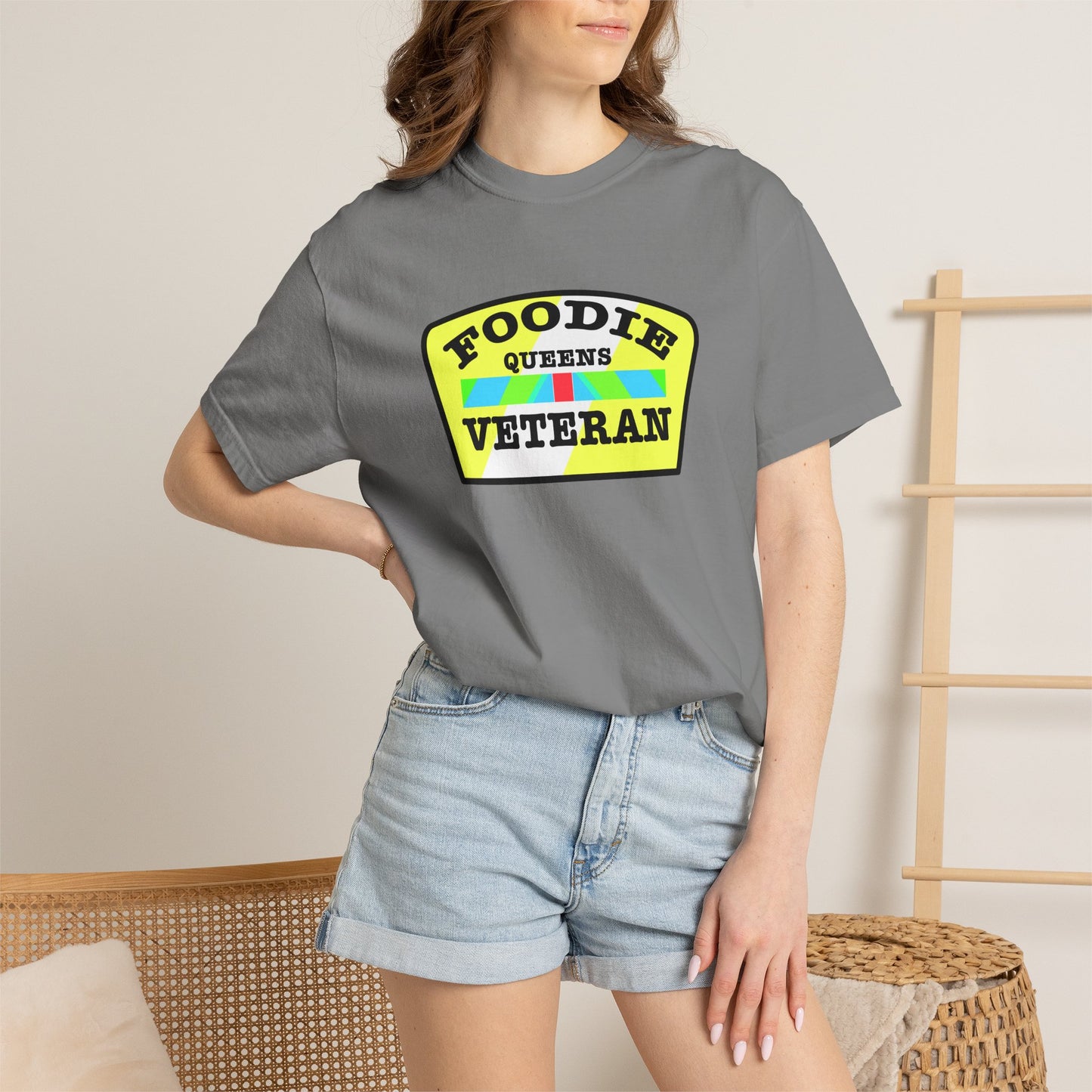 L.O.E.F Foodie Veteran QUEENS Unisex Tee Shirt (Yellow and Black)