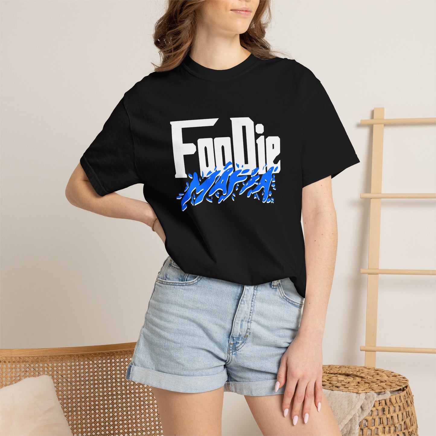 L.O.E.F White Foodie Mafia Unisex Tee Shirt (Blue)