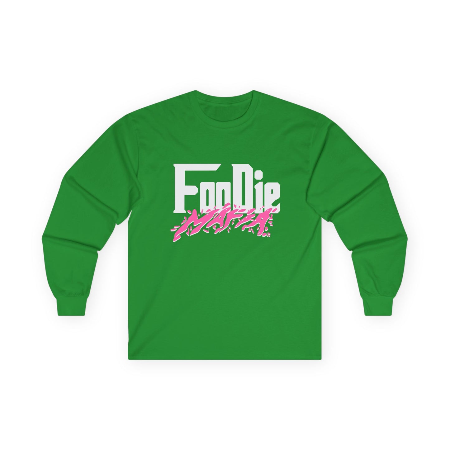 L.O.E.F White Foodie Mafia Unisex Long Sleeve Tee (Hot Pink)