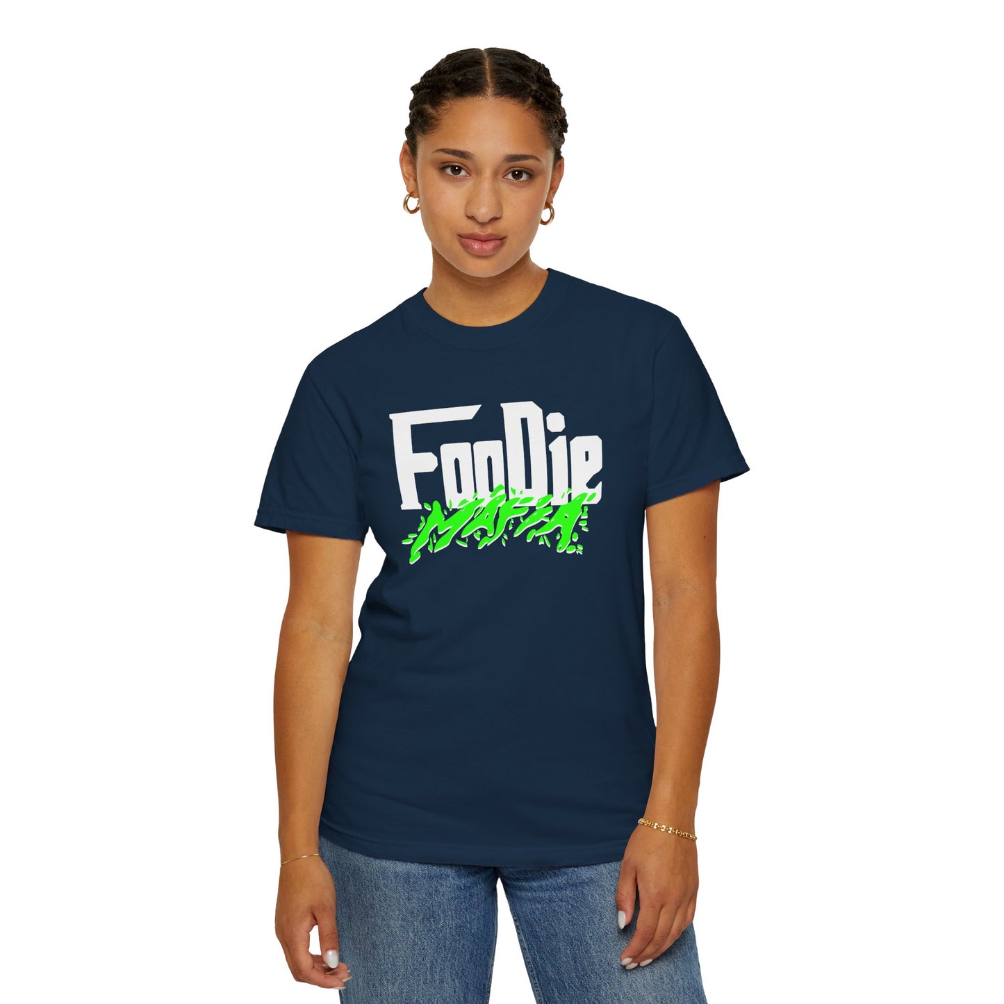 L.O.E.F White Foodie Mafia Unisex Tee Shirt (Neon Green)
