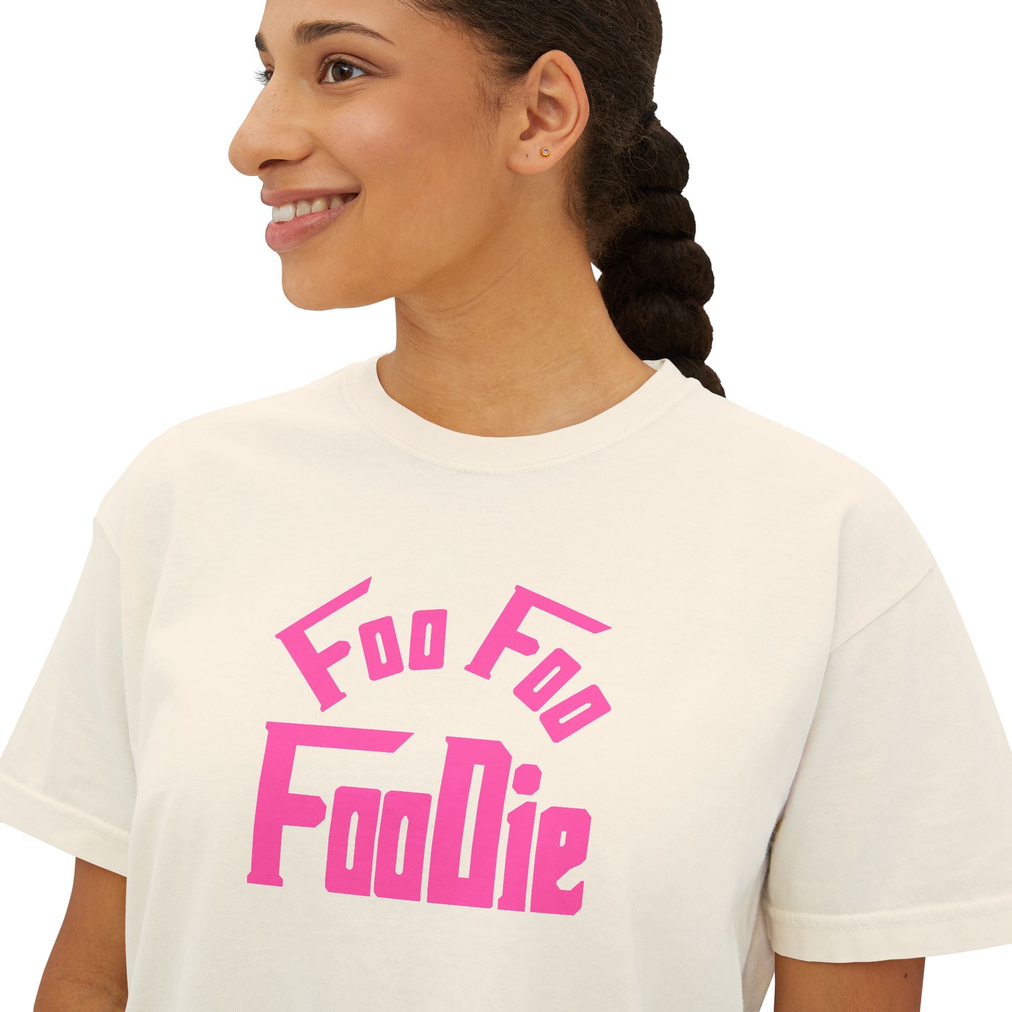 L.O.E.F FOO FOO FOODIE Women Boxy Tee(Hot Pink)
