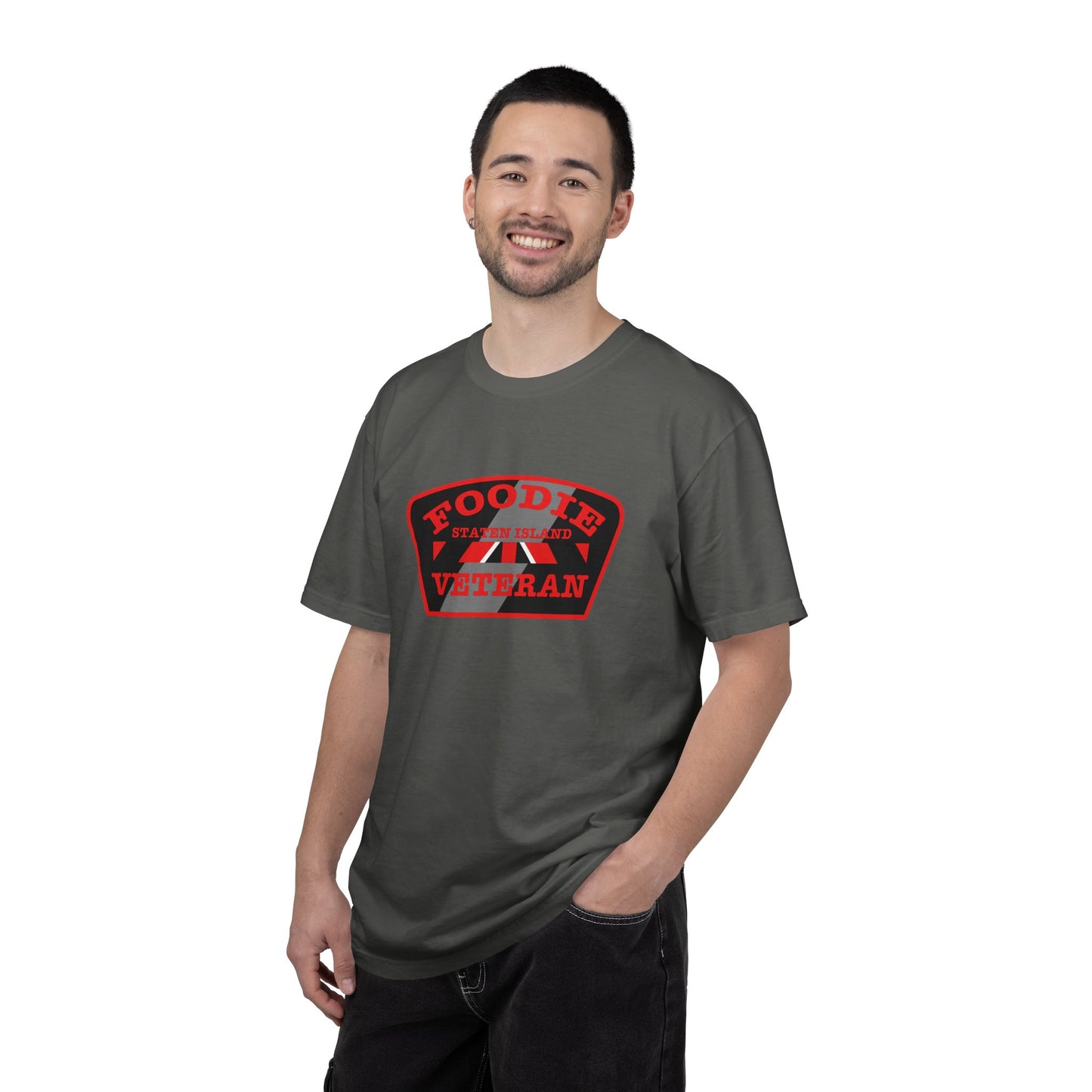 L.O.E.F Foodie Veteran STATEN ISLAND Unisex Tee Shirt (Red)