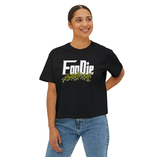 L.O.E.F White Foodie Mafia Women Boxy Tee (Olive Green)
