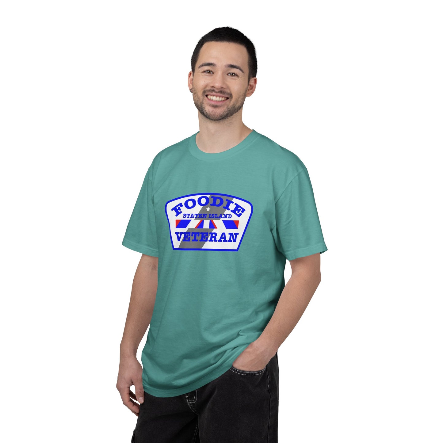 L.O.E.F Foodie Veteran STATEN ISLAND Unisex Tee Shirt (Blue)