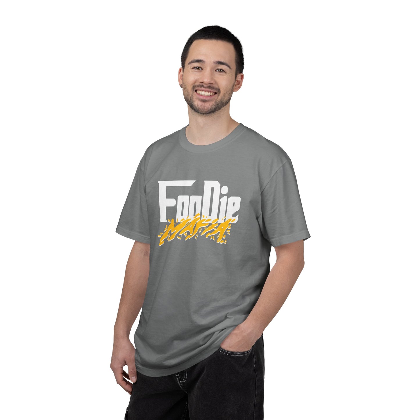 L.O.E.F White Foodie Mafia Unisex Tee Shirt (Mustard)