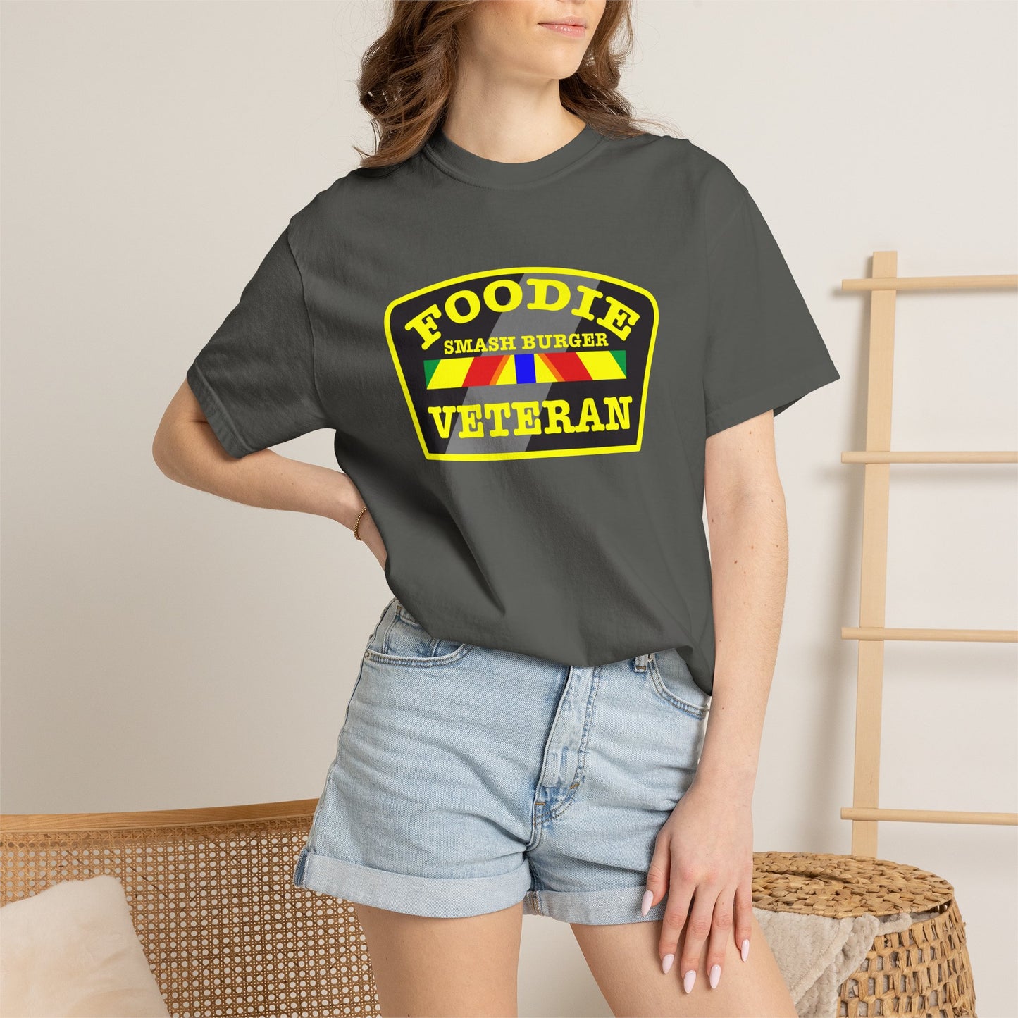 L.O.E.F Foodie Veteran SMASH BURGER Unisex Tee Shirt (Yellow)